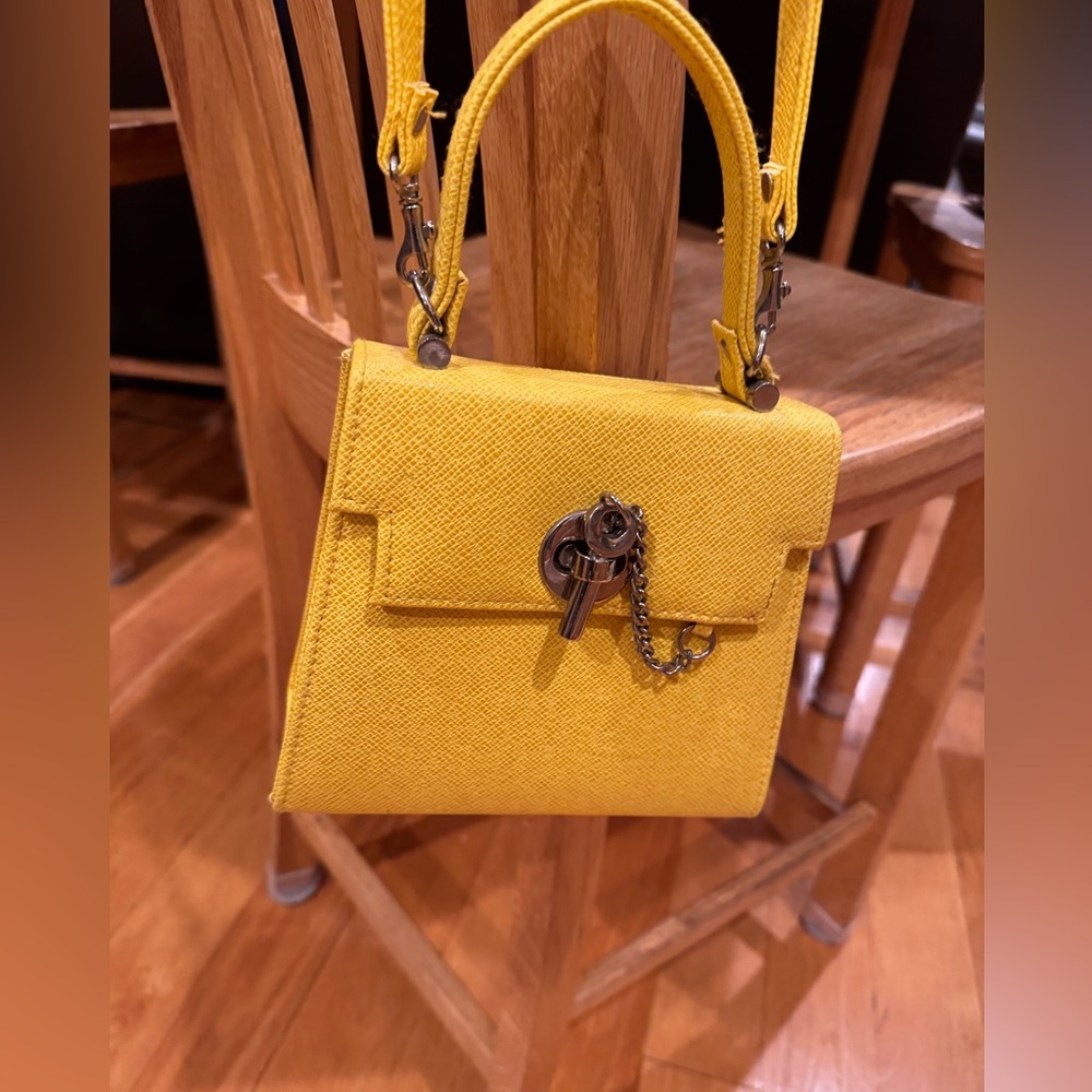 Vintage Yellow Mini Handbag Chain Accent Women's Bag with key charm closure